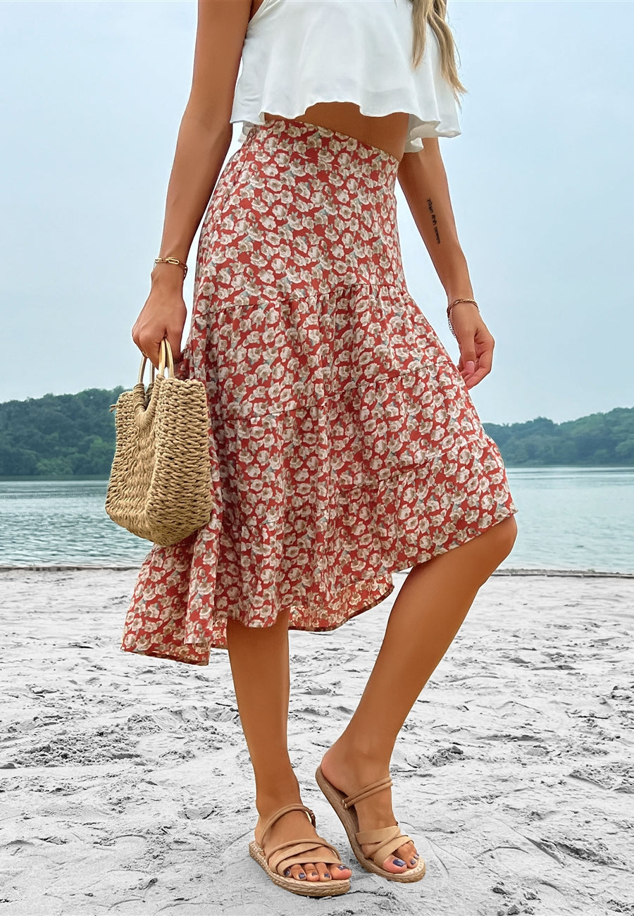 Printed Asymmetrical Hem Skirt