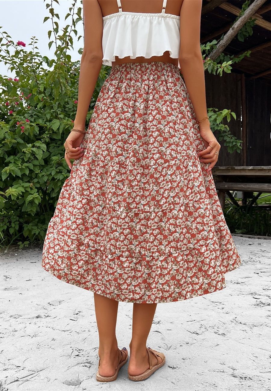 Printed Asymmetrical Hem Skirt
