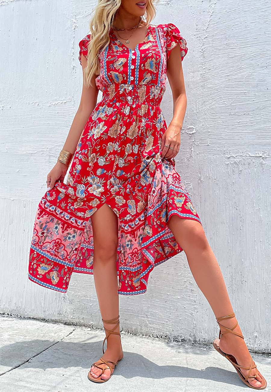 Ruffle Sleeve Bohemian Dress