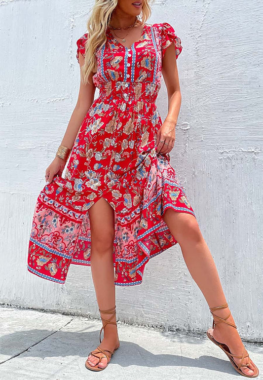 Ruffle Sleeve Bohemian Dress