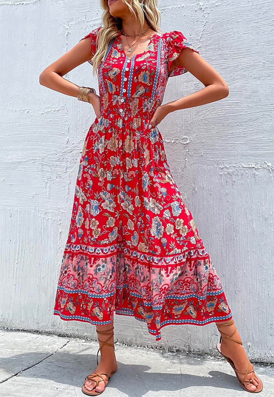 Ruffle Sleeve Bohemian Dress