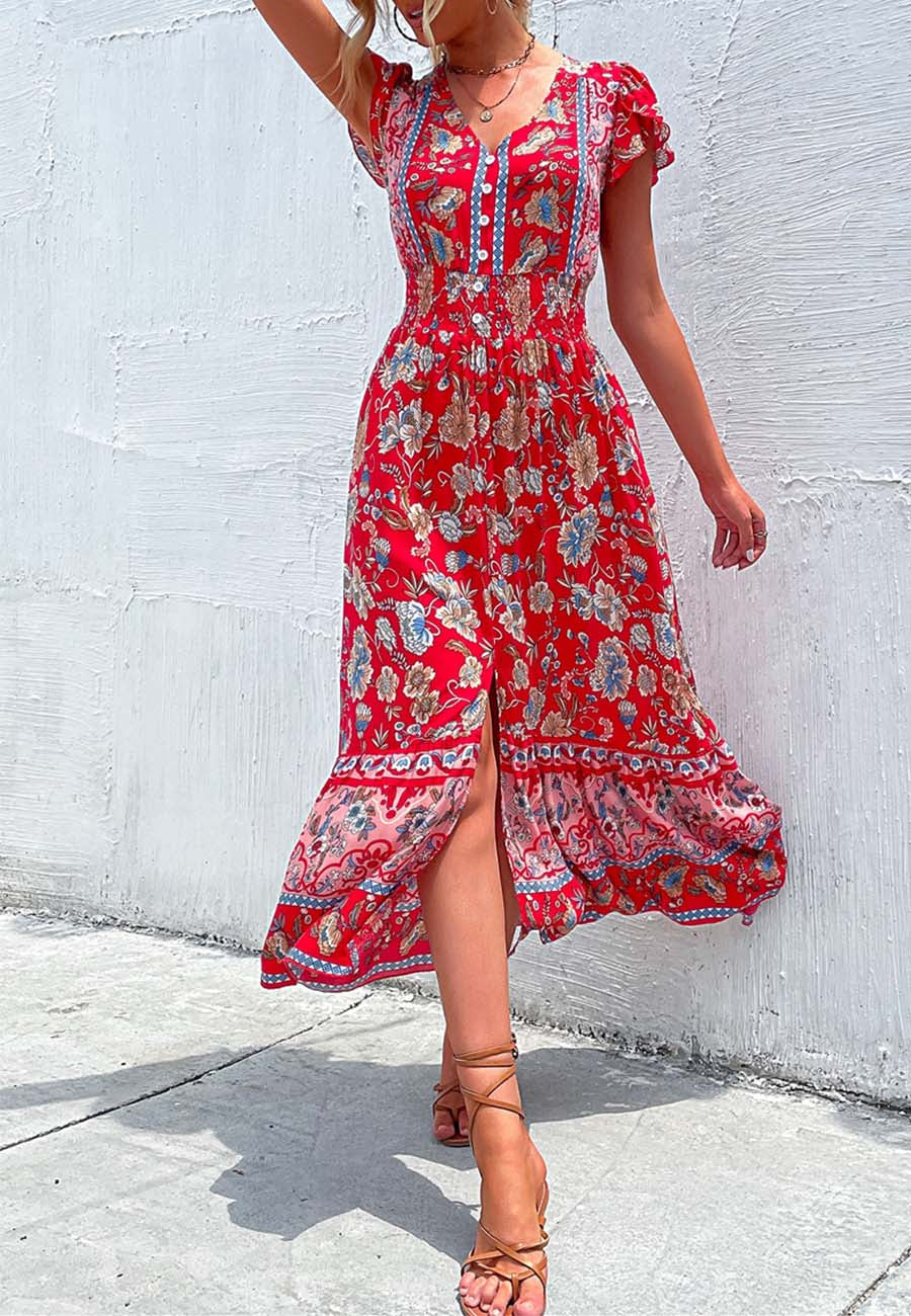 Ruffle Sleeve Bohemian Dress