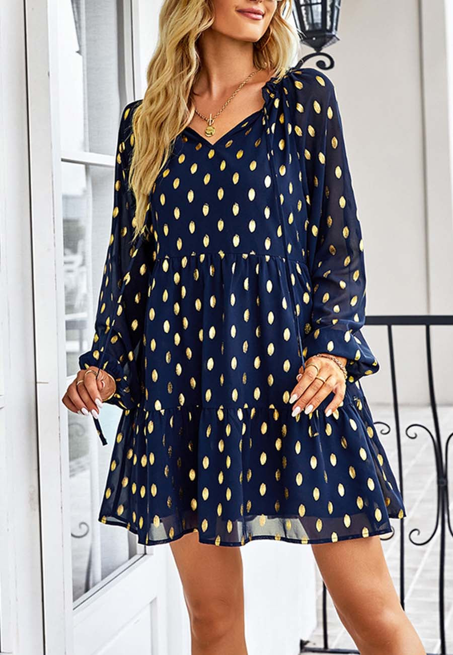 Tie Neck Spotted Dress