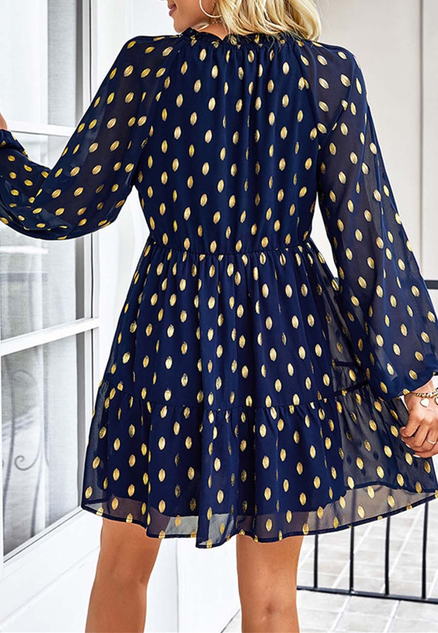 Tie Neck Spotted Dress