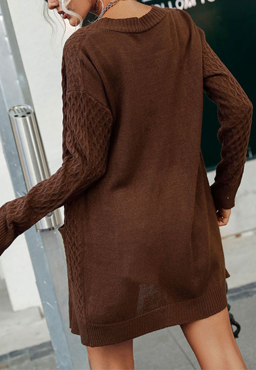 Solid Color Geometric Knit Cardigan