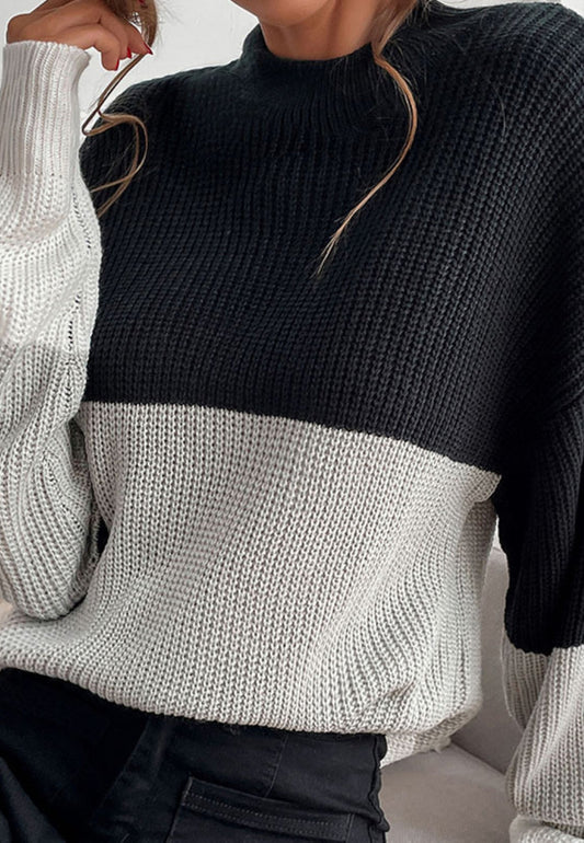 High Neck Color Block Sweater