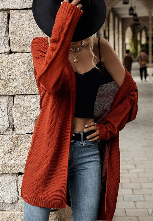 Cable Knit Hooded Cardigan