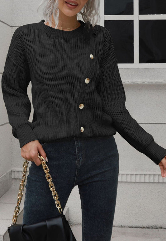 Asymmetrical Button Design Sweater