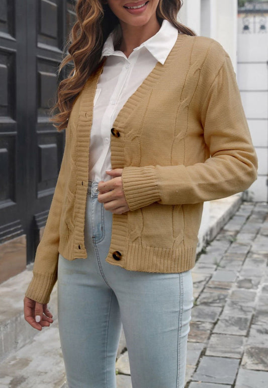 Braided Knit Button Down Cardigan