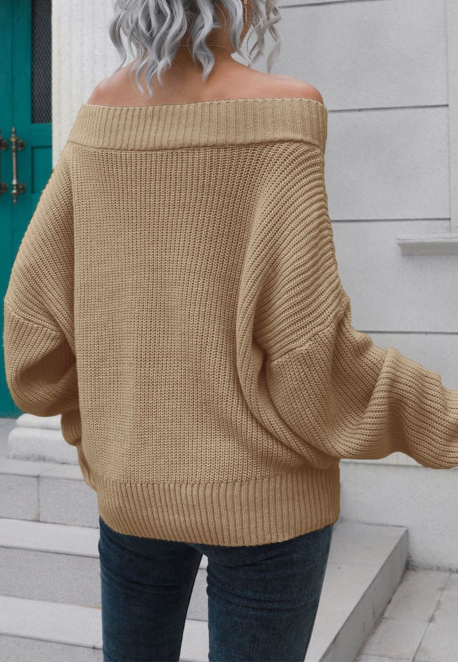 Solid Off Shoulder Knit Sweater