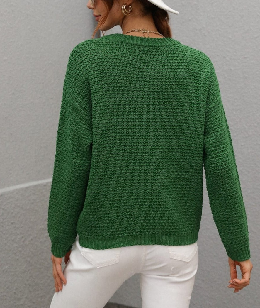 Solid Textured Knit Fall Sweater