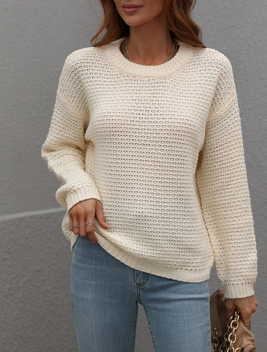 Solid Textured Knit Fall Sweater