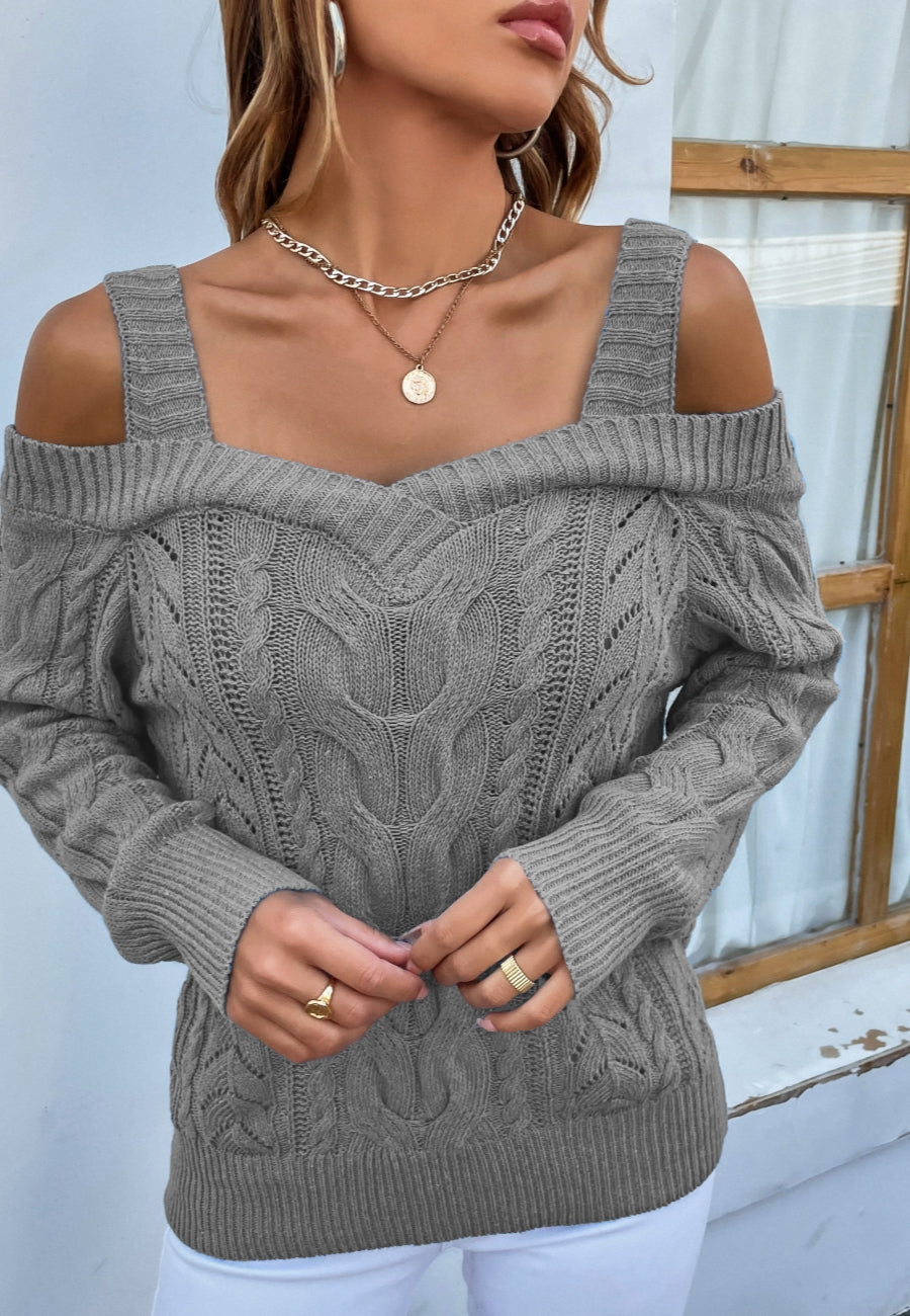 Cable Knit Off Shoulder Sweater