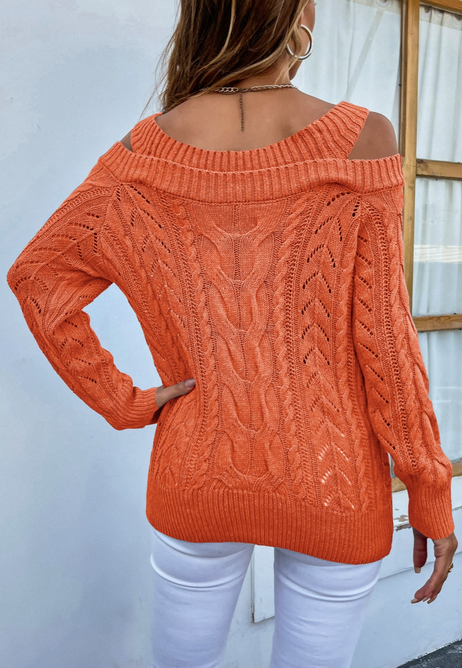Cable Knit Off Shoulder Sweater