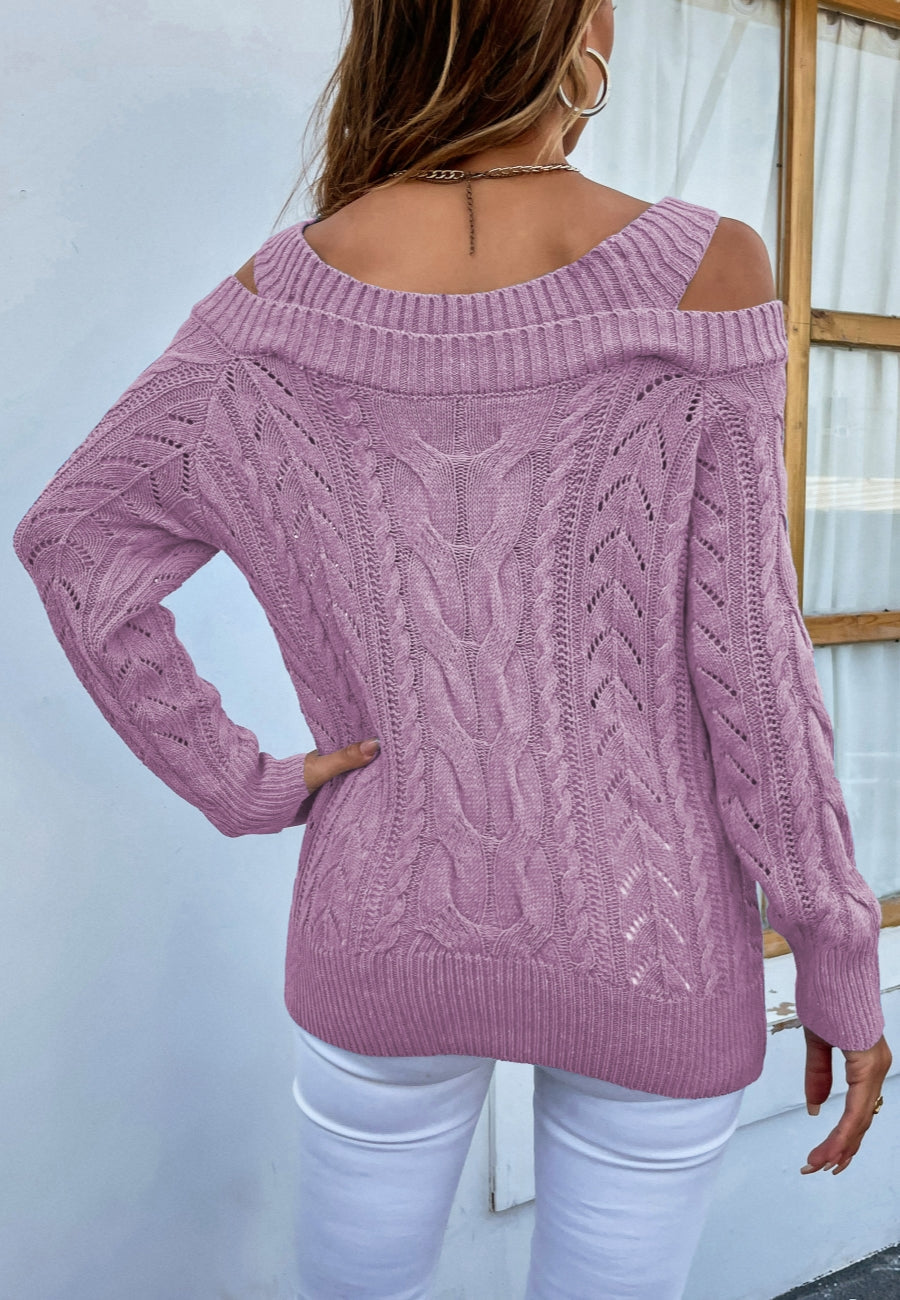 Cable Knit Off Shoulder Sweater