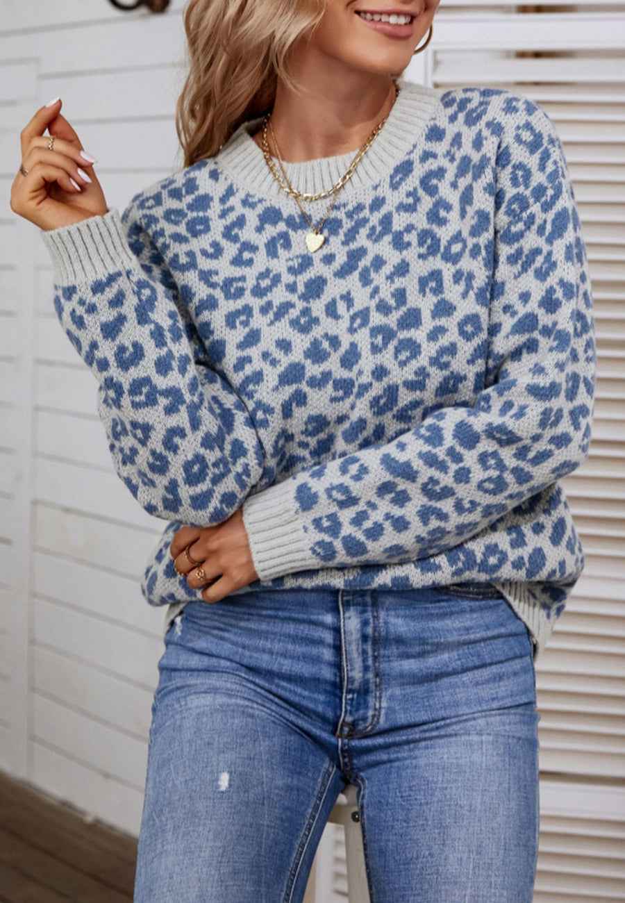 Leopard Print Basic Knit Sweater