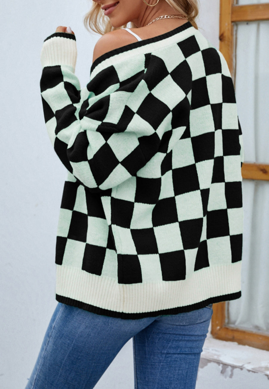 Two Tone Checkered Cardigan