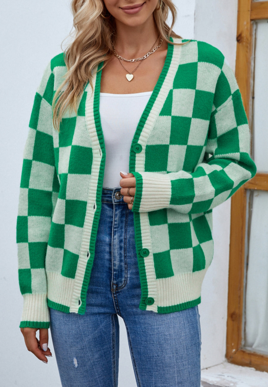 Two Tone Checkered Cardigan