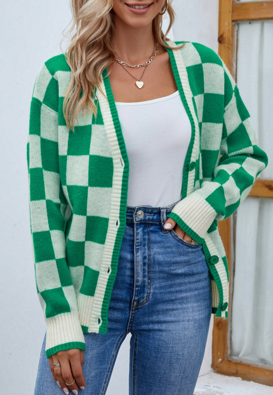 Two Tone Checkered Cardigan