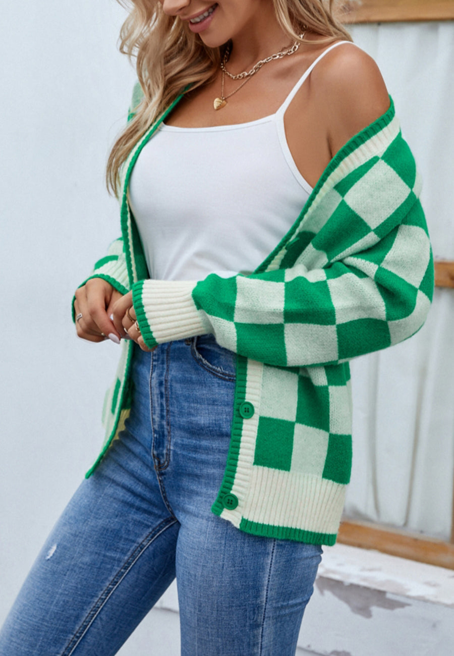 Two Tone Checkered Cardigan