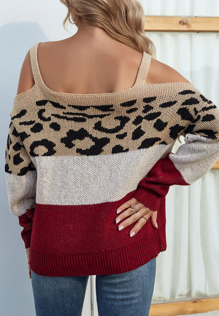 Cold Shoulder Leopard Sweater