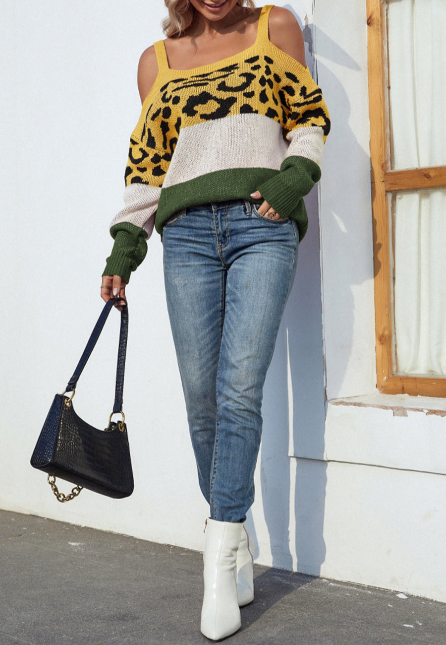 Cold Shoulder Leopard Sweater