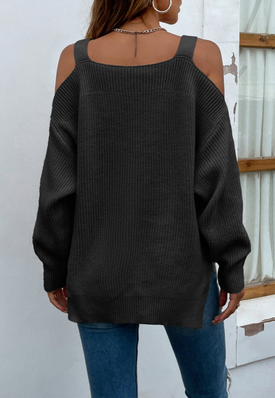 Cold Shoulder Side Slit Sweater