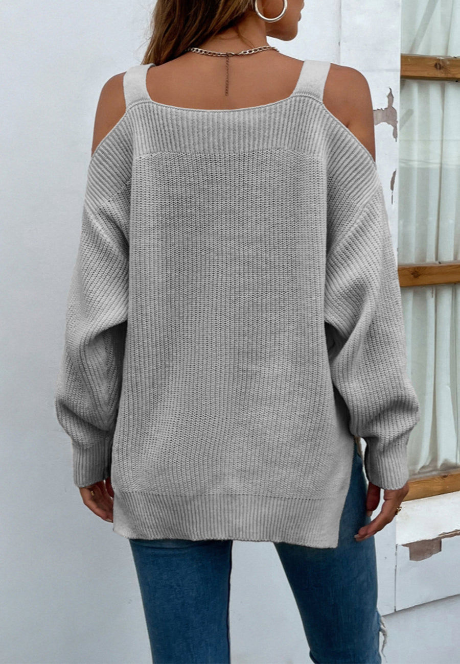 Cold Shoulder Side Slit Sweater