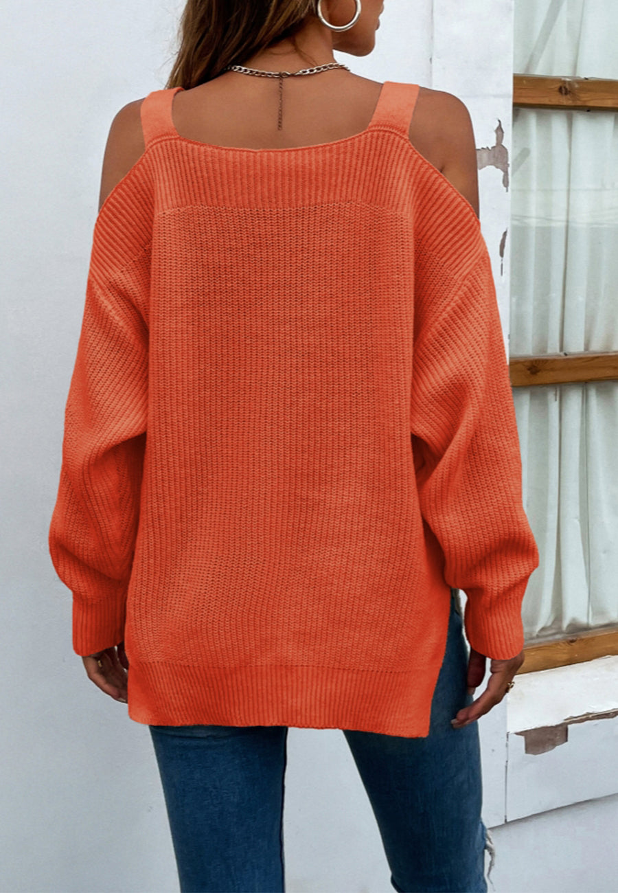Cold Shoulder Side Slit Sweater