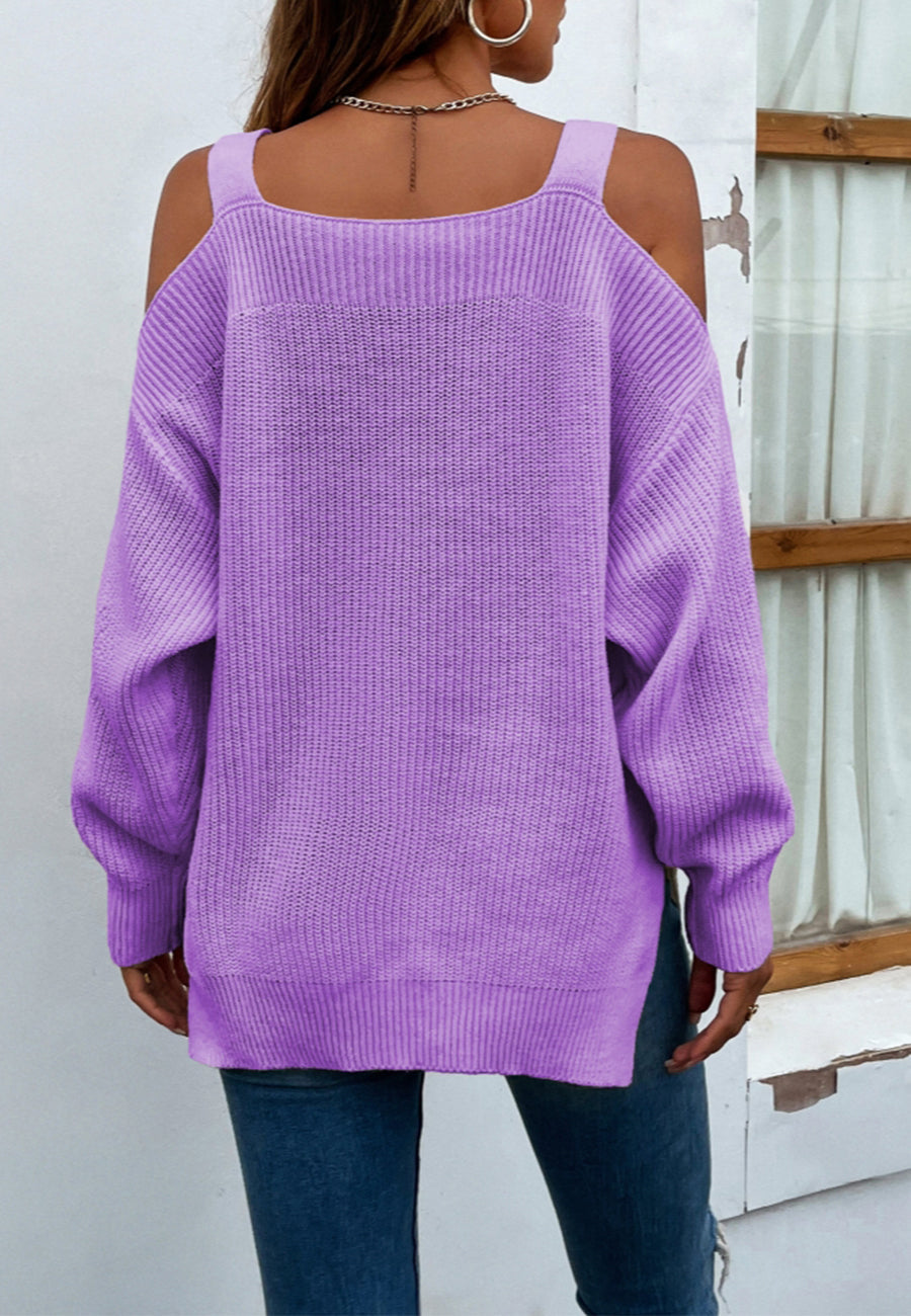 Cold Shoulder Side Slit Sweater