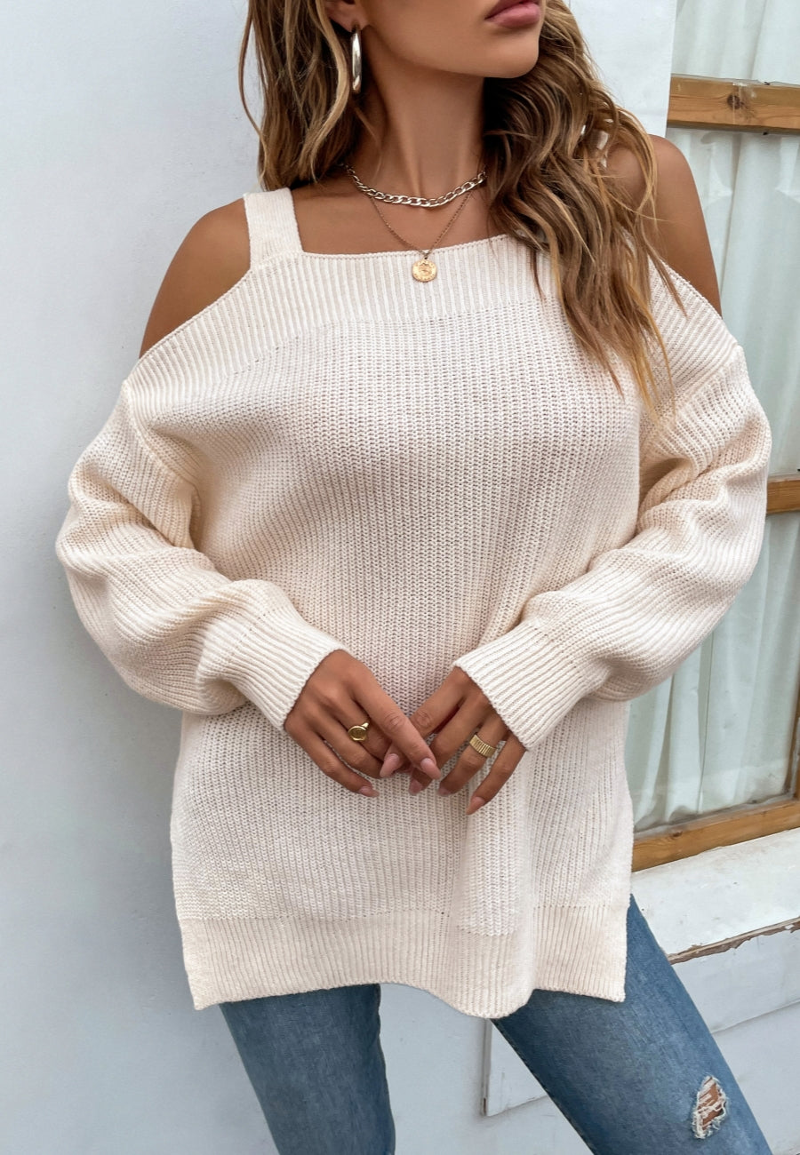 Cold Shoulder Side Slit Sweater