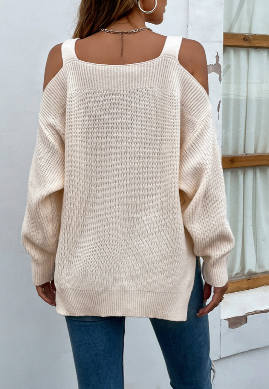 Cold Shoulder Side Slit Sweater