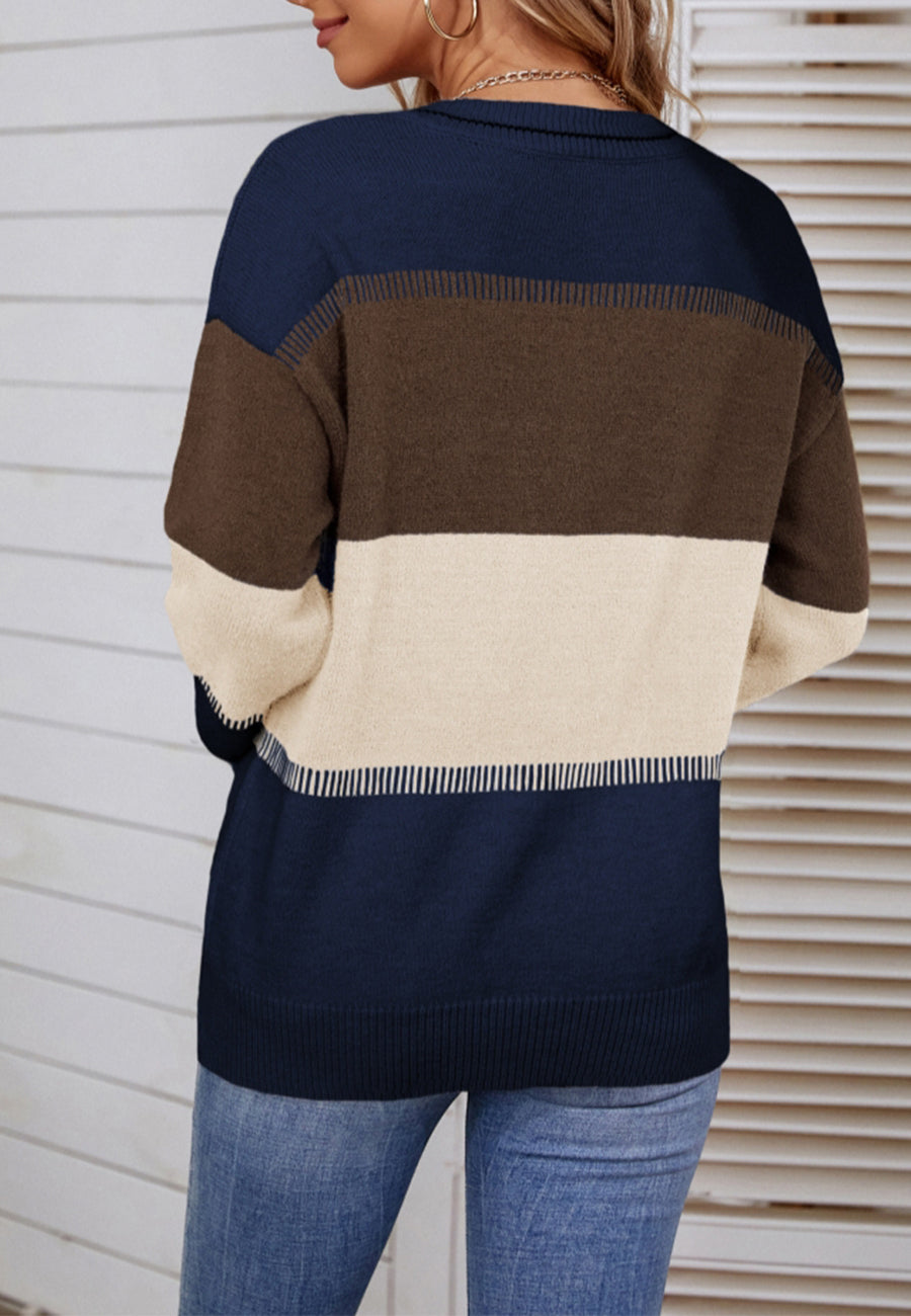 Striped Detail Color Block Sweater