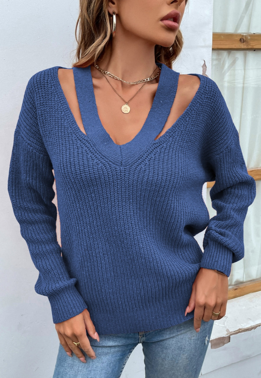 Cutout U-Neck Knit Sweater