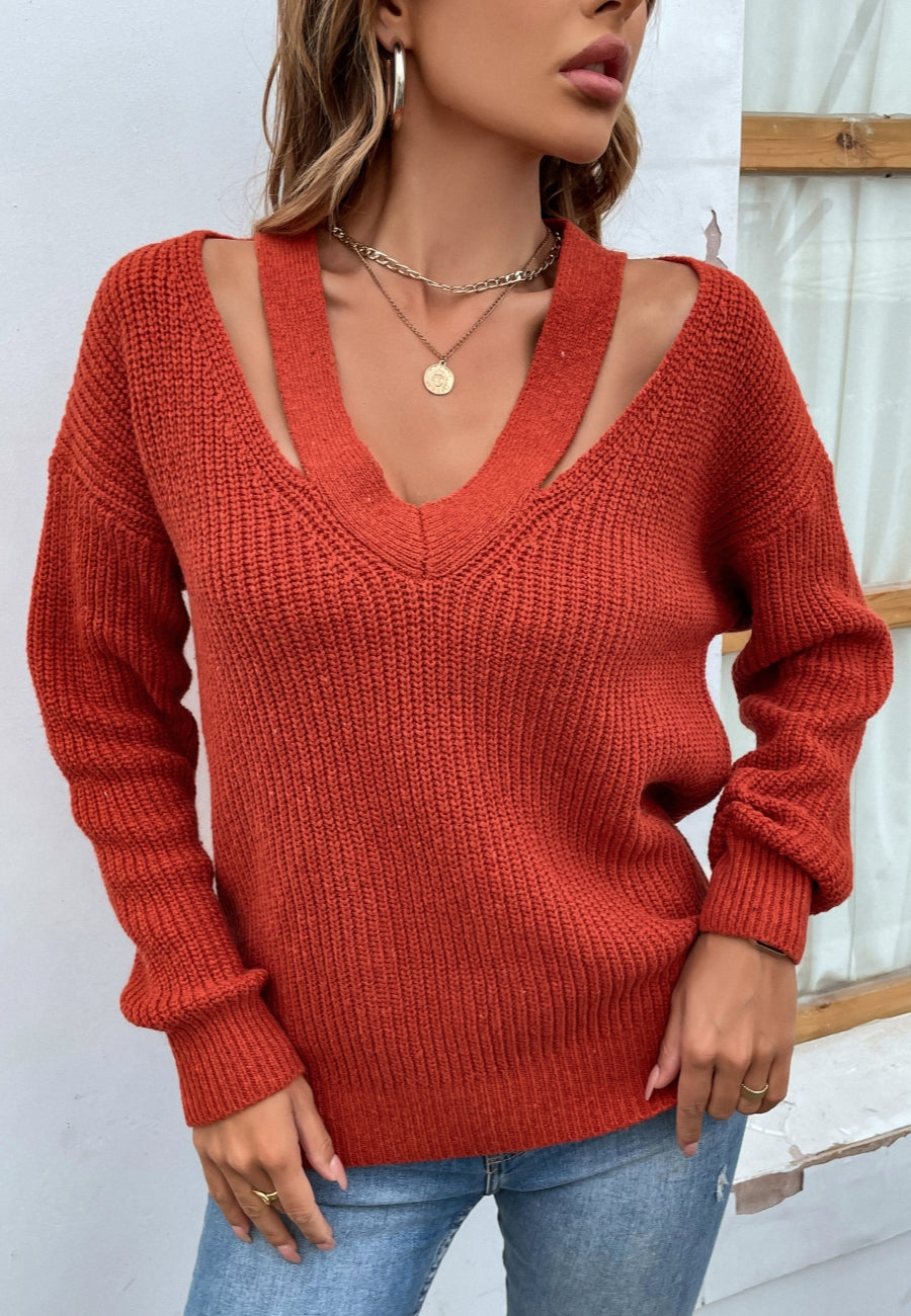 Cutout U-Neck Knit Sweater