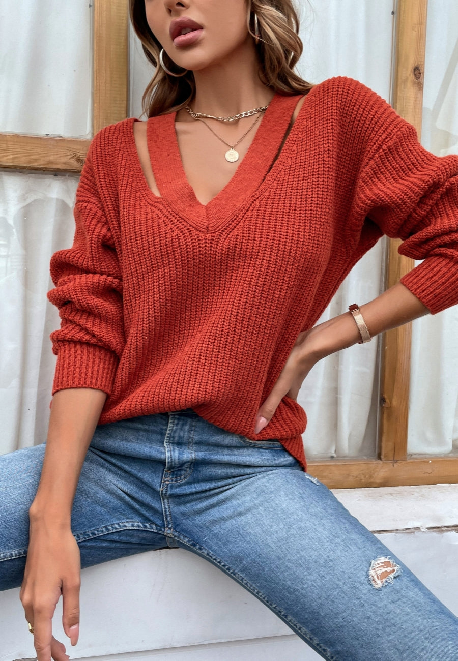 Cutout U-Neck Knit Sweater