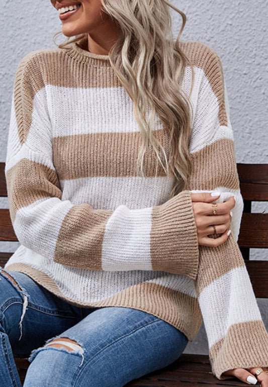 High Neck Textured Striped Sweater