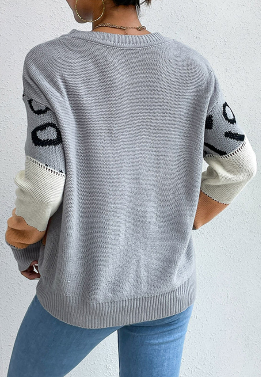 Leopard Detail Color Block Sweater