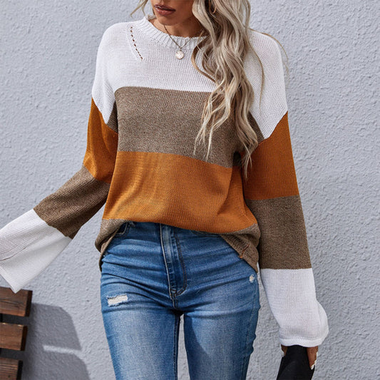 Distressed Detail Color Block Sweater