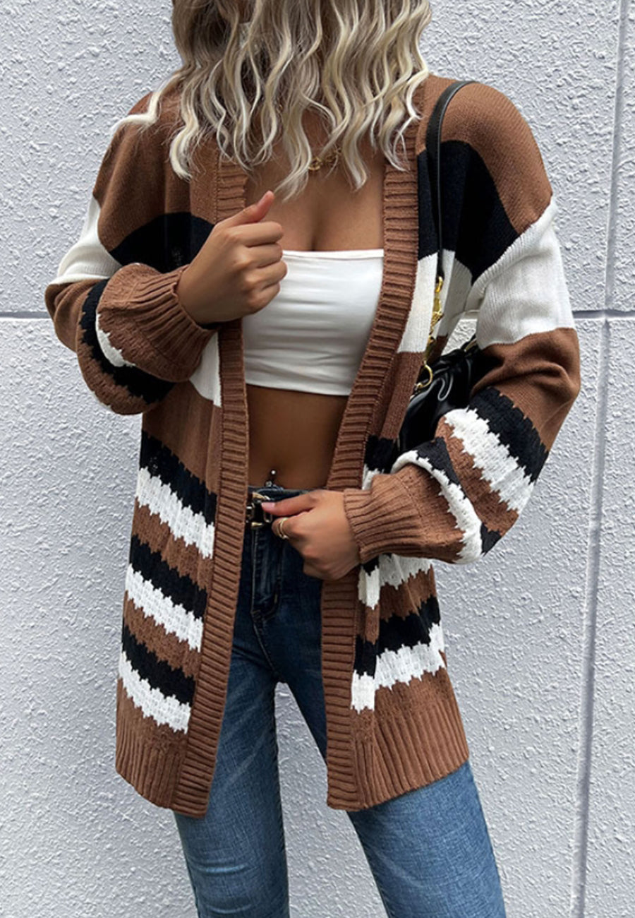 Mixed Striped Pattern Fall Cardigan