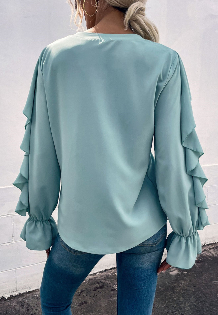V Neck Ruffle Detail Vintage Blouse