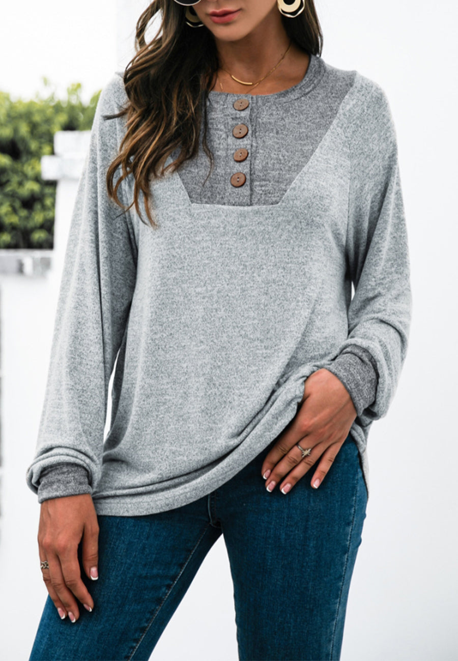 Two Tone Light Henley Sweater