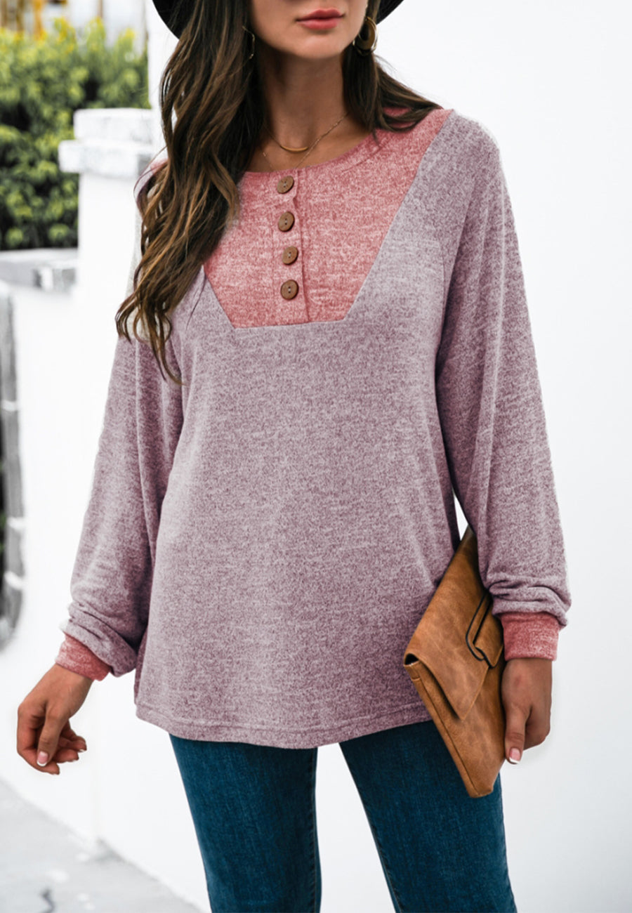 Two Tone Light Henley Sweater