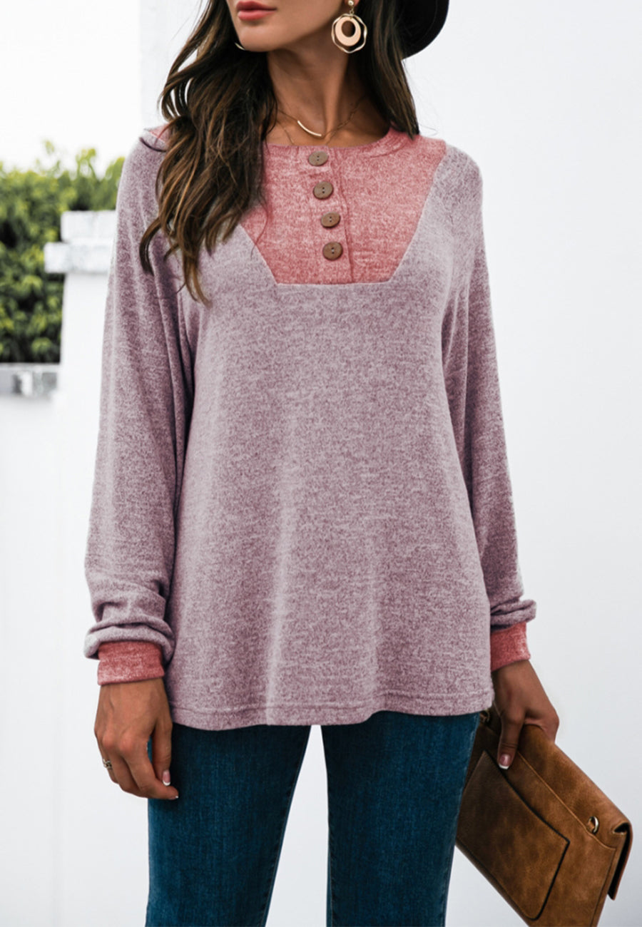 Two Tone Light Henley Sweater