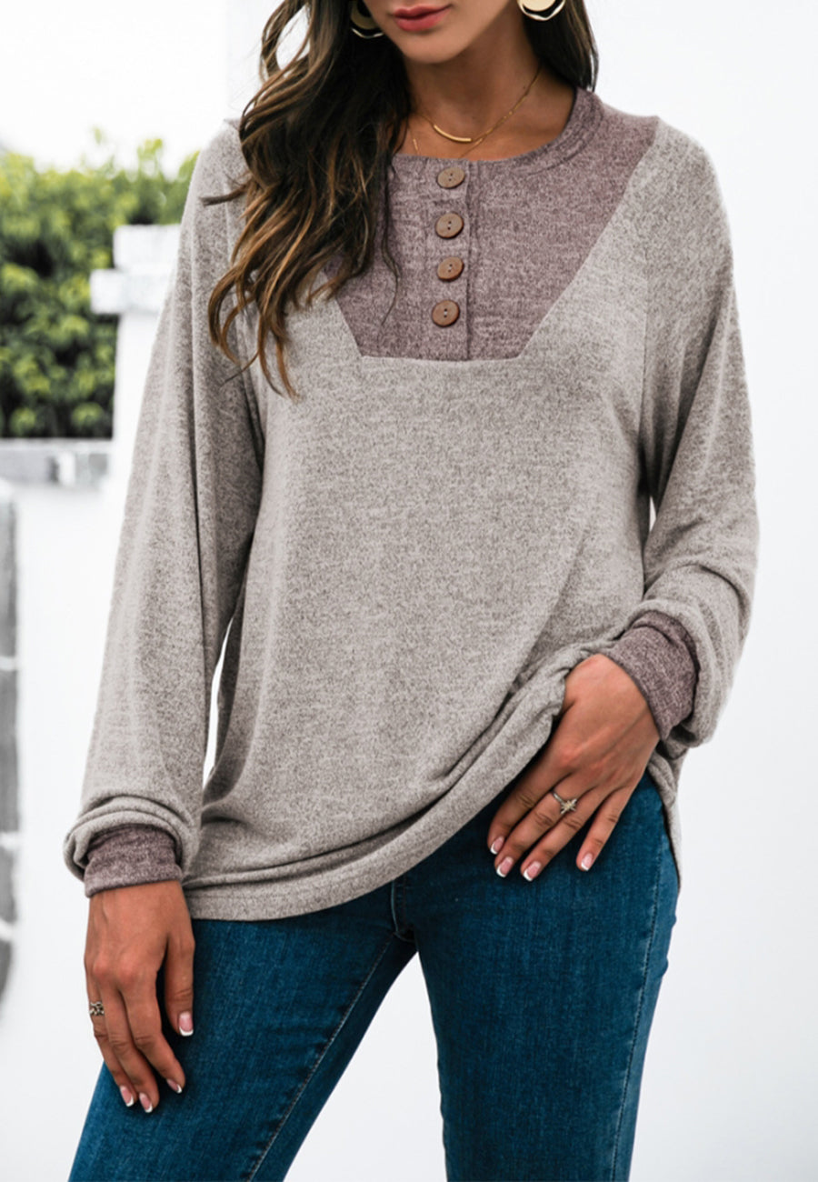 Two Tone Light Henley Sweater
