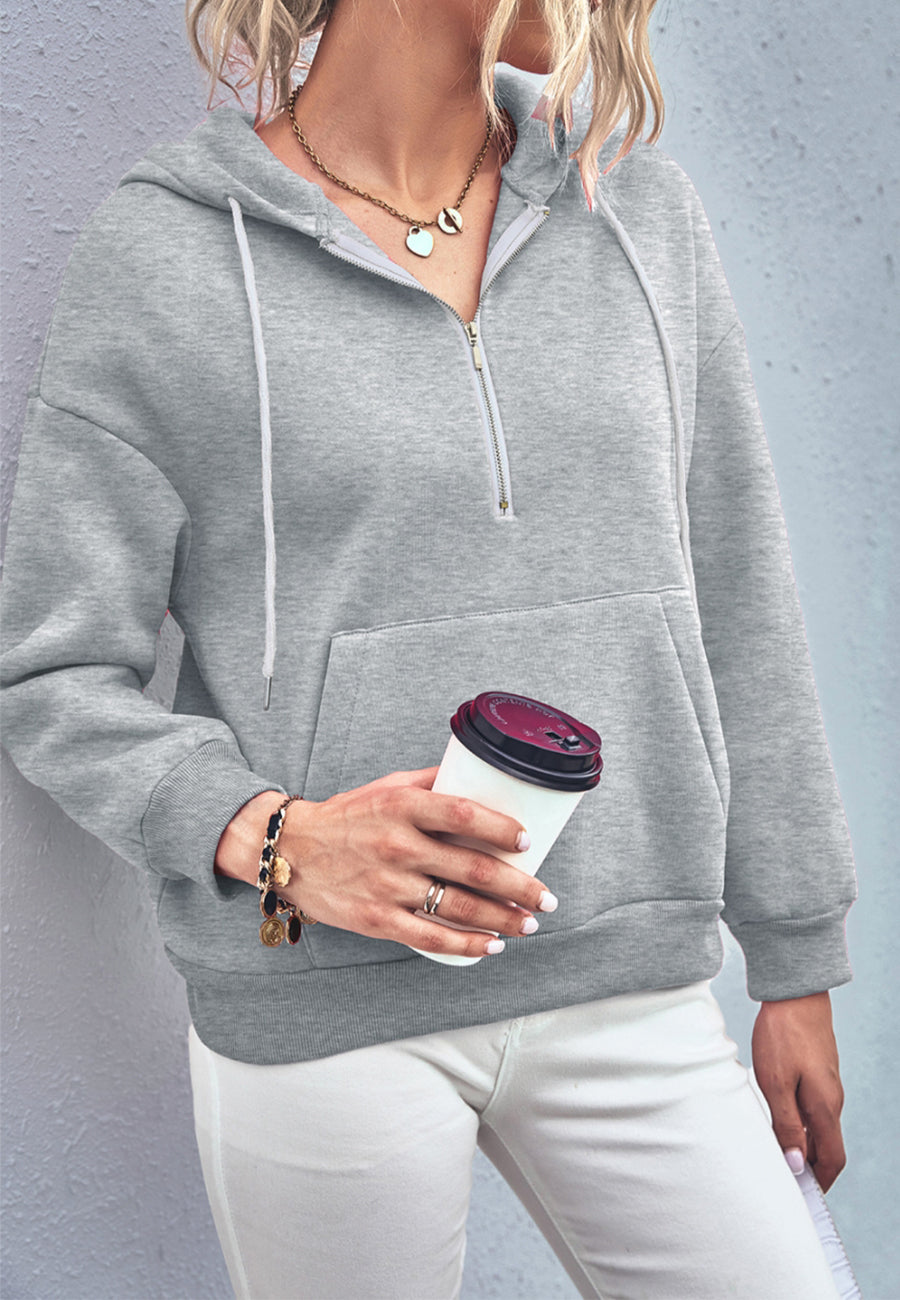Solid Color Zip-Up Hoodie