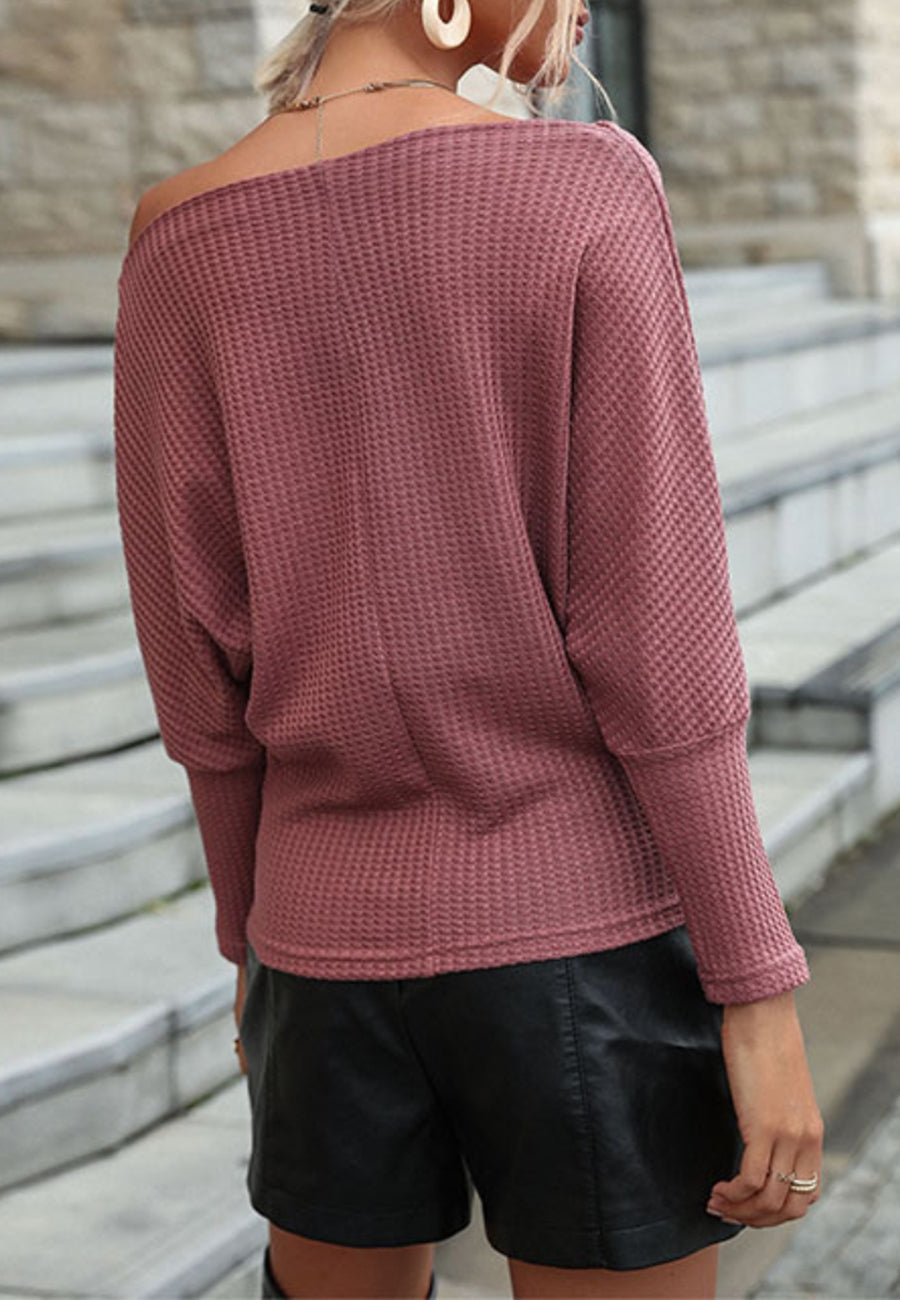 One Shoulder Waffle Knit Sweater