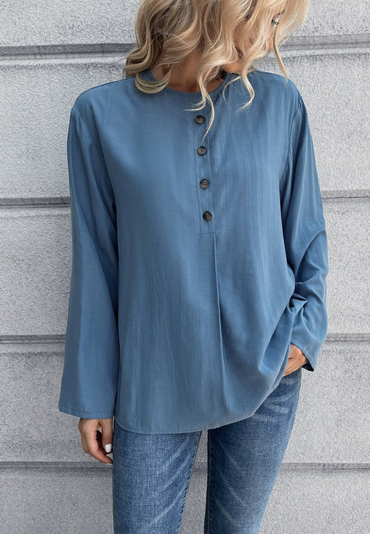 Round Neck Contrast Button Blouse