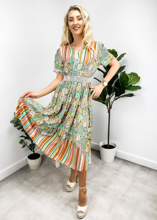 Multicolor Floral Retro Print Dress