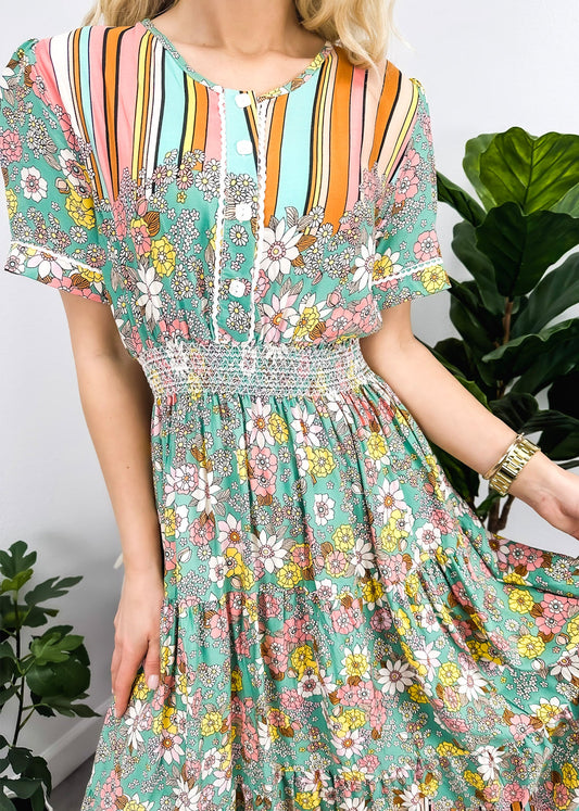 Multicolor Floral Retro Print Dress